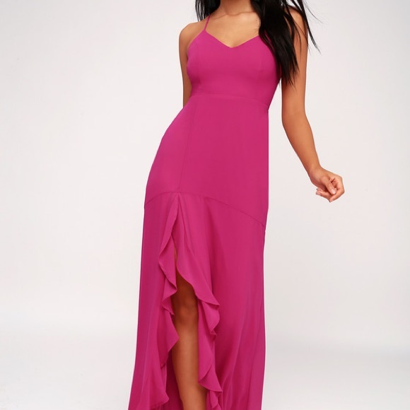 1 LEFT LULUS RUFFLE SLIT MAGENTA MAXI 💞SO PRETTY - Picture 3 of 8